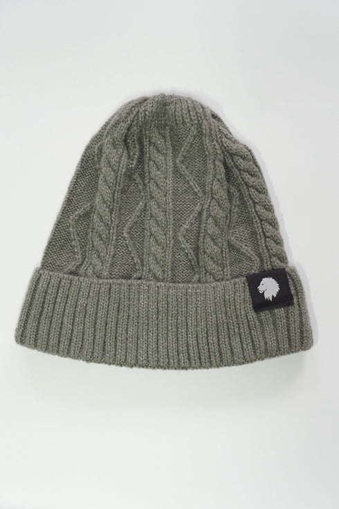 Unisex Cable Knit Beanie - Olive Grey